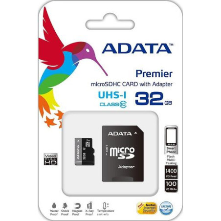 Adata Class 10 UHS-I MicroSDHC Memory Card with SD Adapter (32GB) Storage
