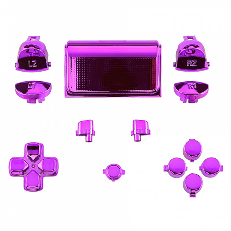 Dualshock 4 DS4 V2 Controller Button Set Glossy Chrome Purple with Touchpad Cover